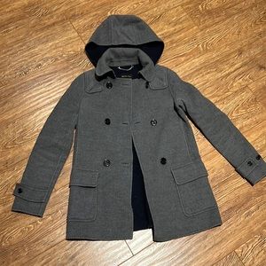 Grey coat from massimo dutti. Good used condition. Size 2. Removable hood.